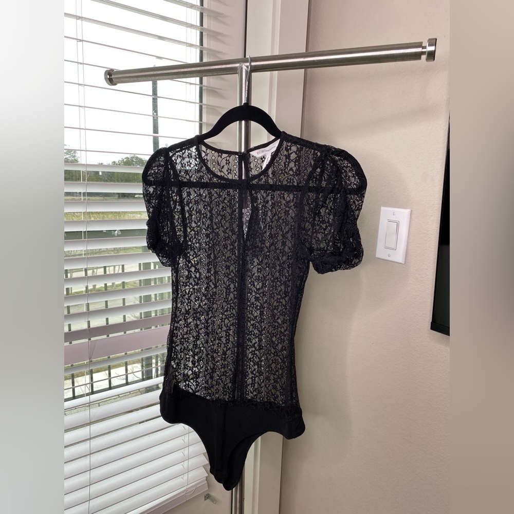 BCBG short sleeve floral lace body suit- NWT